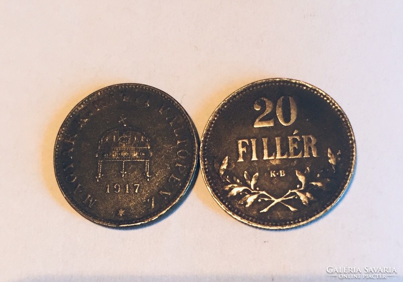 2 db 20 Fillér 1916, 1917 Magyar Királyi Váltópénz - Ferenc József pénz érme, régi magyar pénz érme