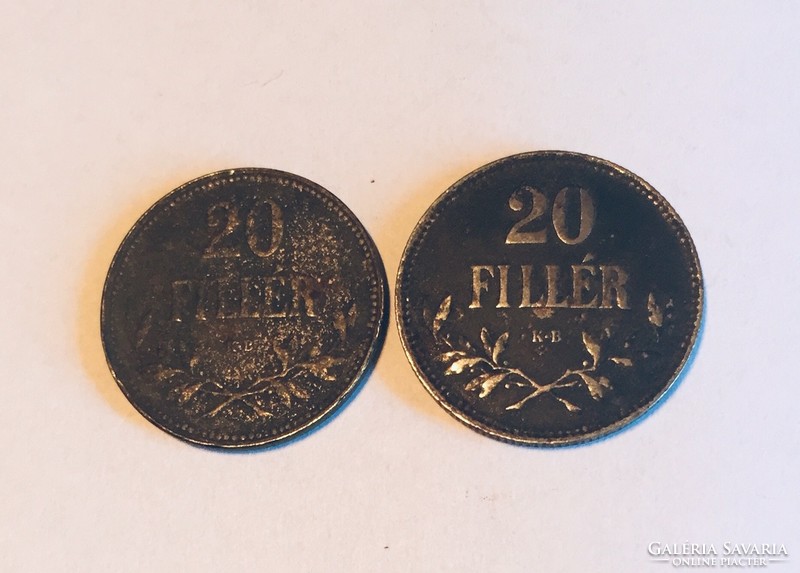 2 Pieces 20 pennies 1916, 1917 Hungarian royal bill of exchange - Ferenc Joseph money coin
