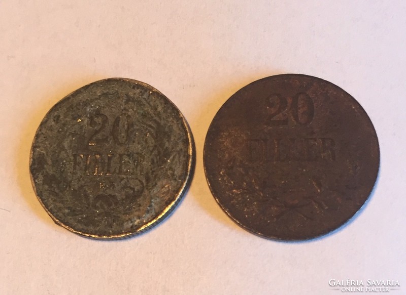 2 pcs 20 pennies 1908, 1920 Hungarian royal bill