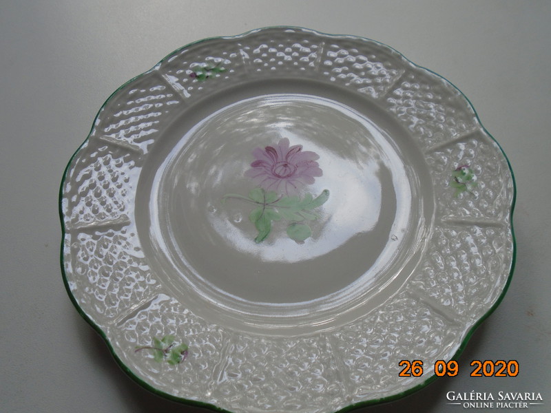 Herend tertia hand-painted plate embossed basket pattern also embossed
