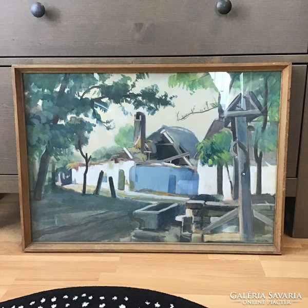 Régi Szegedi Molnár Géza (1906-1970) olajtempera festmény üvegezett keretben
