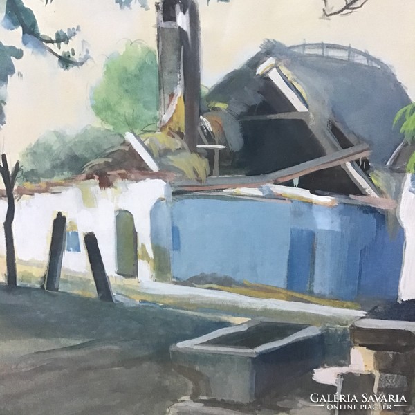 Régi Szegedi Molnár Géza (1906-1970) olajtempera festmény üvegezett keretben