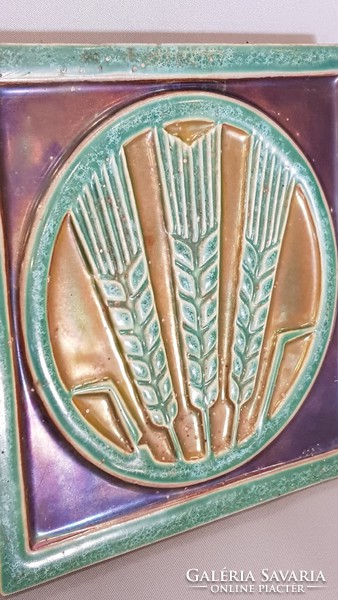 Old, rare Zsolnay eosin tile, golden wheat ear