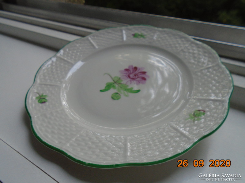Herend tertia hand-painted plate embossed basket pattern also embossed