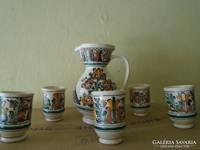 Józsa János Corund: Corundum ceramic set with large spout and wine glasses not used