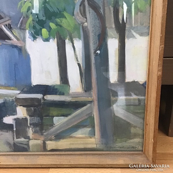 Régi Szegedi Molnár Géza (1906-1970) olajtempera festmény üvegezett keretben