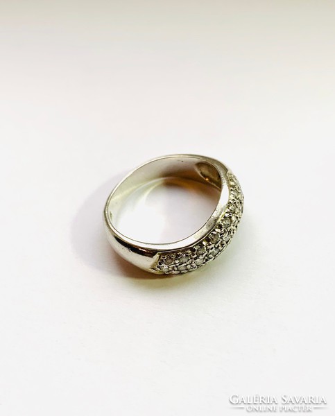 Silver hoop ring, front round with lots of brilliant zircon stone 925 silver 18mm