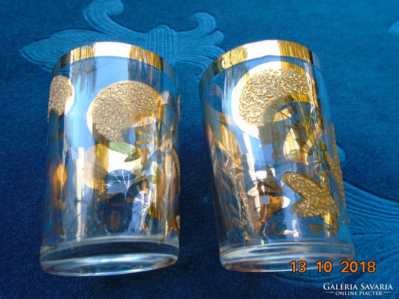 Hand-painted embossed gold flower pattern small glass 2 pcs