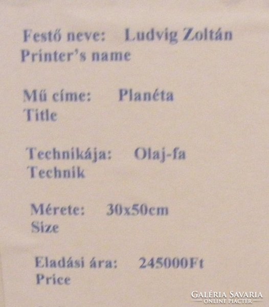 Zoltán Ludvig planet frameless auction