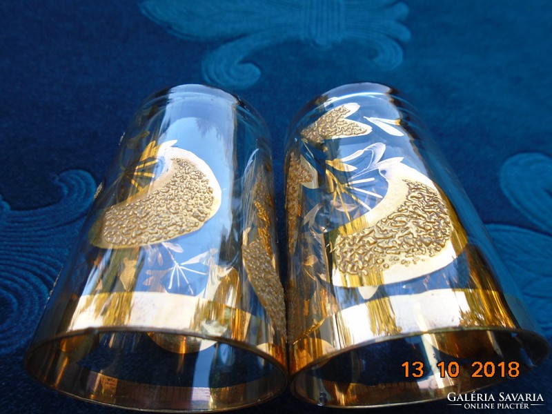 Hand-painted embossed gold flower pattern small glass 2 pcs