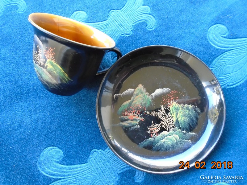 Kézzel festett japán lakkfa csésze alátéttel
