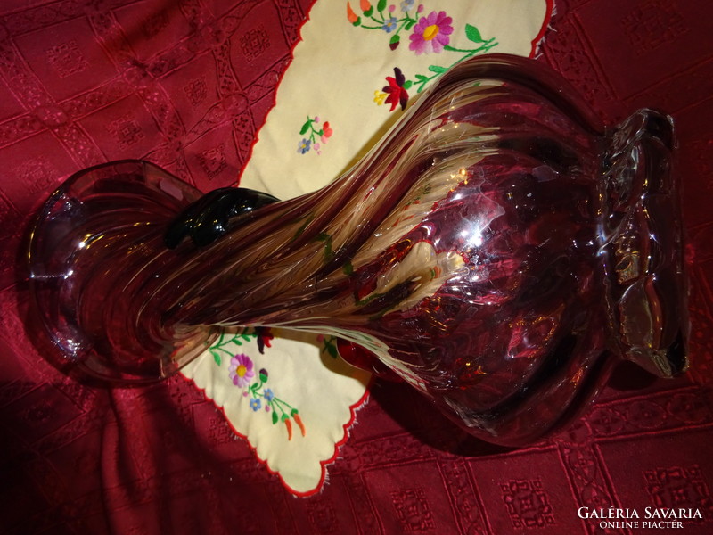Antique glass vase with twisted pattern and rose decoration. Height 33 cm. Flawless piece