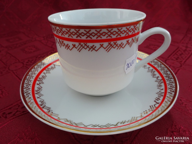 EPIAG csehszlovák porcelán kávéscsésze + alátét. Arany/piros szegéllyel. Vanneki!