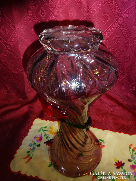 Antique glass vase with twisted pattern and rose decoration. Height 33 cm. Flawless piece