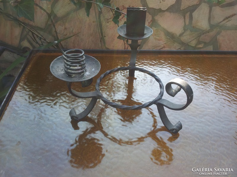Wrought iron candle holder with match holder