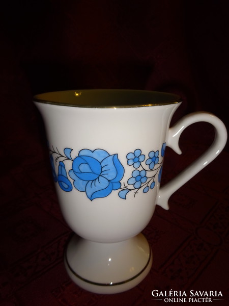 Glass with Kalocsa porcelain base and blue folk motif. Its height is 11.5 cm. He has! Jókai.