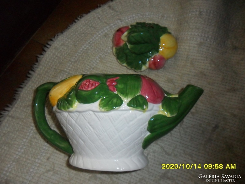 Porcelánfajansz tea kiöntő szines gyümölcsös 