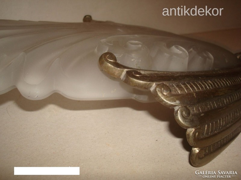 2 db antik art deco fali krómozott réz üvegbetétes korabeli lámpa csillár