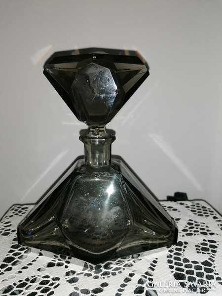 Art deco moser smoke colored quartz crystal bottle