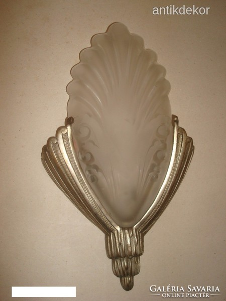 2 antique art deco wall-mounted chrome-plated copper period lamp chandeliers with glass inserts