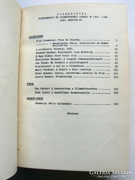Film Culture March 1962 (No. 11-14); 500 copies) bound book in good condition