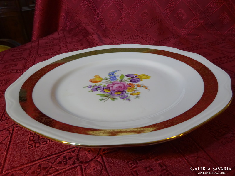 Bohemia Czechoslovak porcelain flat plate with a gold border and a bouquet of flowers in the middle. He has!