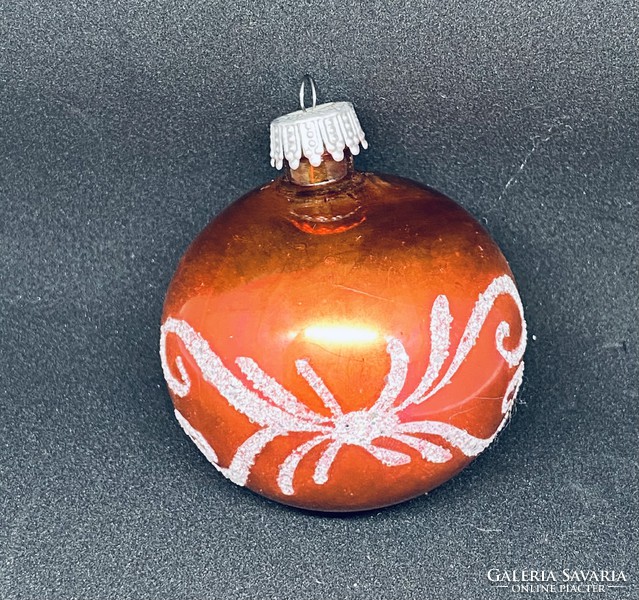 Retro orange hand painted glitter ball Christmas tree ornament
