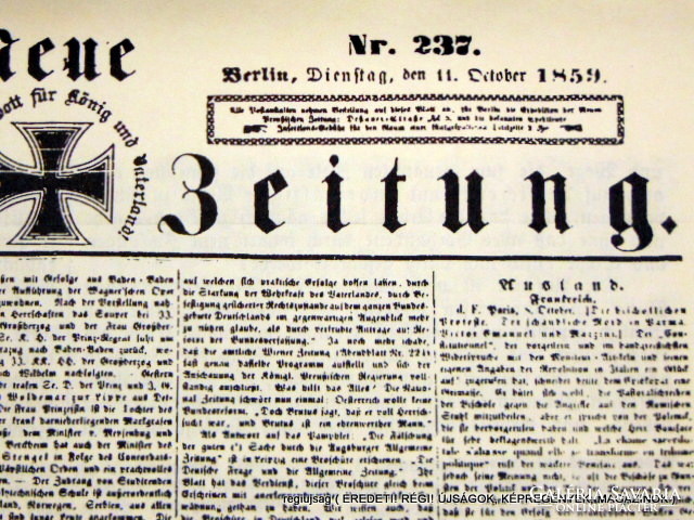 1859 október 11  /  Külföldi ÚJSÁG  /  regiujsag (EREDETI Külföldi újságok) Szs.:  12092