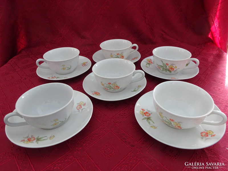 Granite Hungarian porcelain antique tea cup + saucer. Set of 6 pieces. He has!