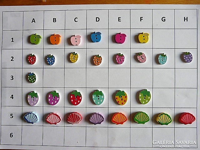 Apple, strawberry, shell button, wood button collection for clothes, bags, scrapbooking