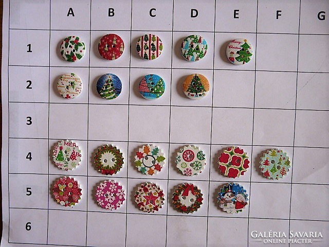 25 Mm wooden button, button from a collection for scrapbooking, clothes, bags, Christmas, festive,
