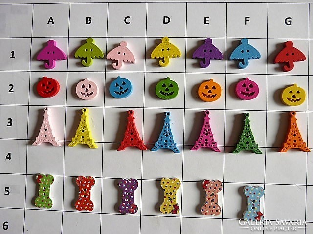 Umbrella, pumpkin, eiffel tower, bone button, wood button collection for clothes, bag, scrapbooking