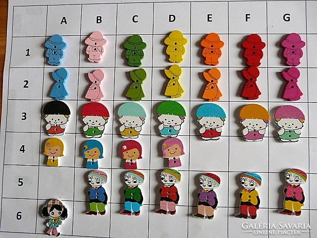 Little girl, little boy buttons, wooden buttons from the collection for clothes, bags, scrapbooking