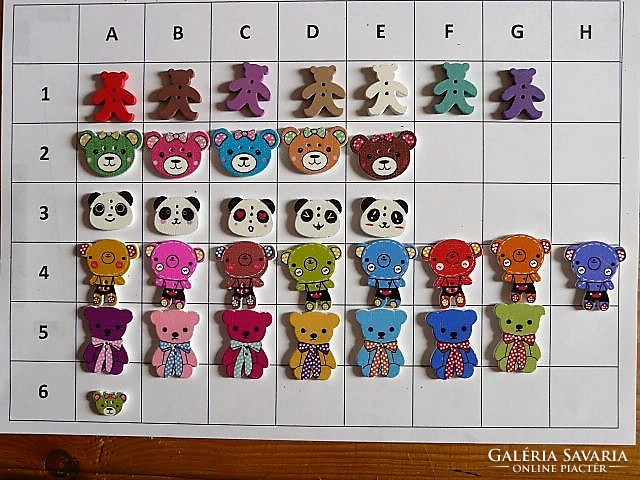 Teddy bear buttons, wooden buttons from the collection for clothes, bags, scrapbooking