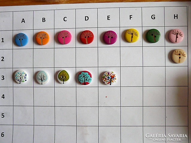 Tree, bush button, wooden button collection for clothes, bags, scrapbooking