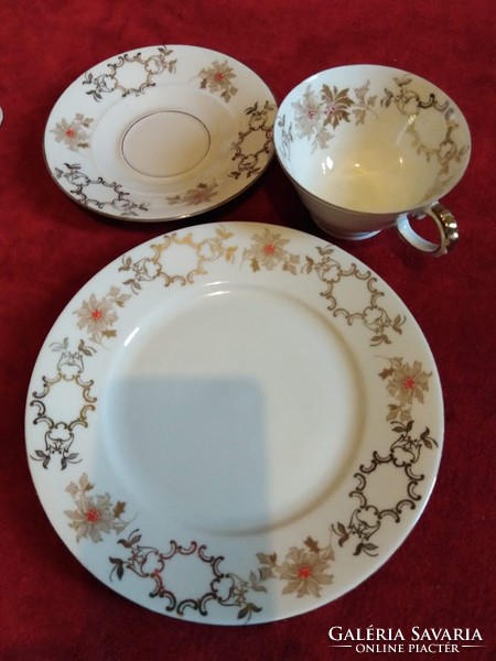 Bavaria Johann Seltmann Vohenstrauß, reggeliző teás kávés antik reggeliző szett, pompázó mintázattal