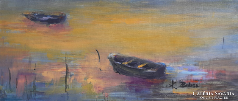 K. Balogh Ágota festmény - Csónakok hajnalban