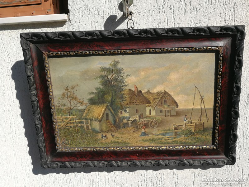 Antique painting at least 100 years old, village painting, courtyard folk life!