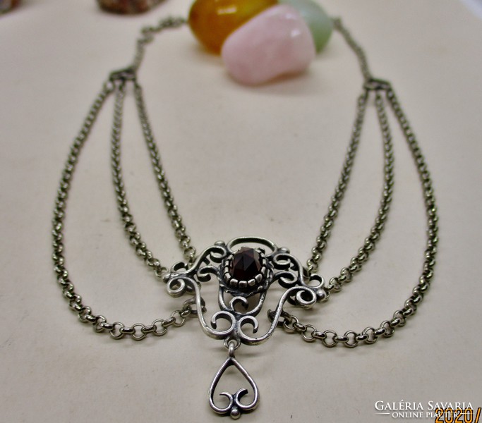 Beautiful antique garnet silver necklaces
