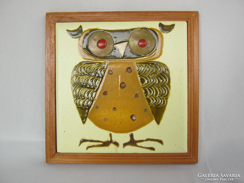 Bolbáné Seles Magda retro juried industrial artist ceramic owl wall picture wall decoration
