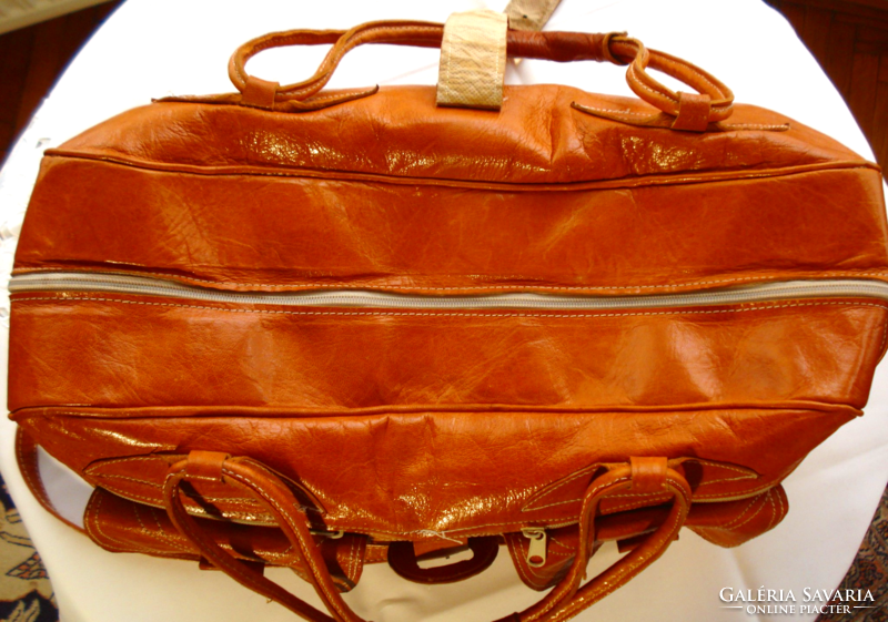 Retro camel leather weekend bag, travel bag
