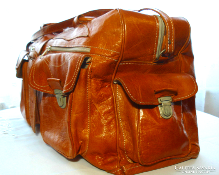Retro camel leather weekend bag, travel bag