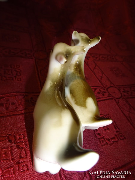Antique Zsolnay porcelain, pair of goats with shield seal, length 9 cm. Vanneki. Jokai.