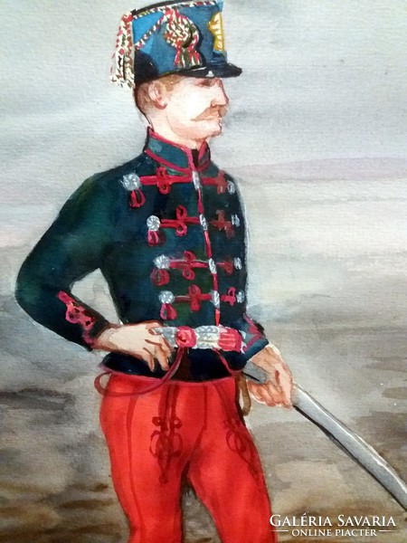 HUSZÁR AKVARELL FESTMÉNY/1848-49 Sándor Huszárezred