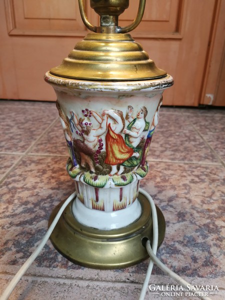 Capodimonte, Nápoly porcelán lámpa domború színes festett különleges luxus jellegű antik darab!