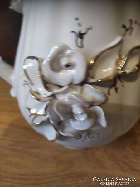 Baroque applique floral teapot old marked