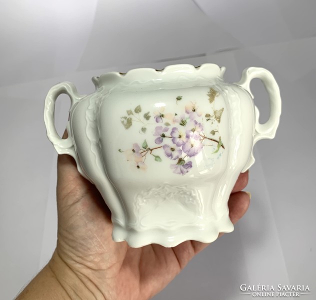 Old floral porcelain pot vase sugar holder
