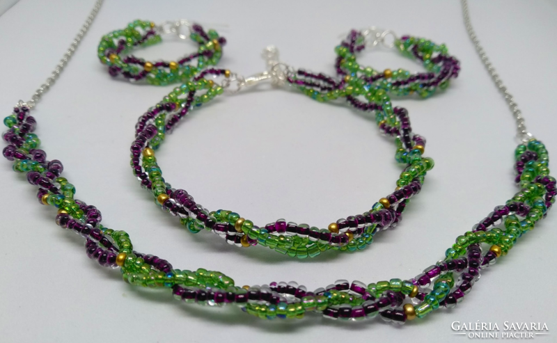Braided crystal bracelet-earring-necklace set