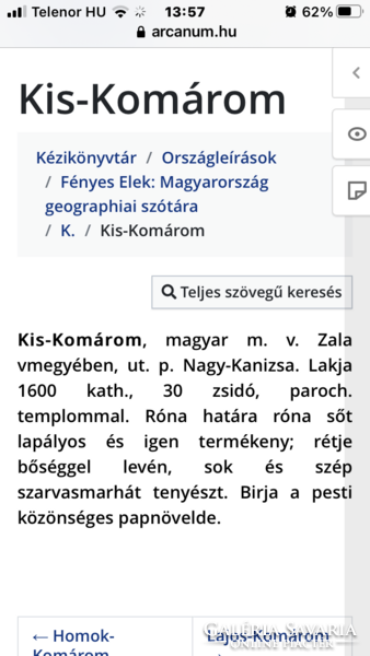  Nagykanizsa/1700-as évek/ Kis-Komárom/Jegyzőkönyv; föld területi határvita!!Zalakomár és Orbánhid