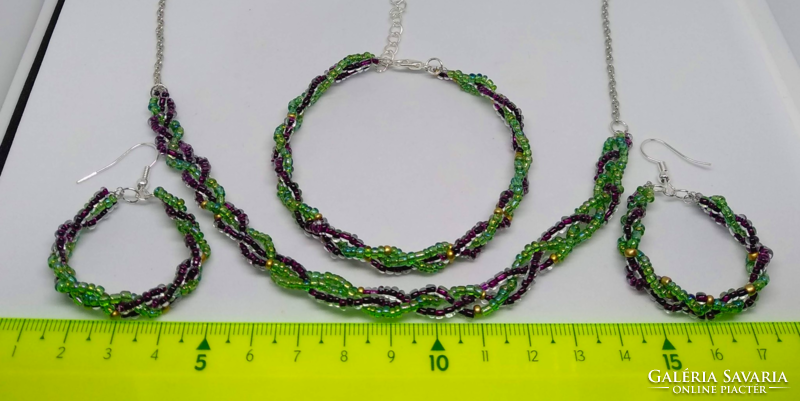 Braided crystal bracelet-earring-necklace set